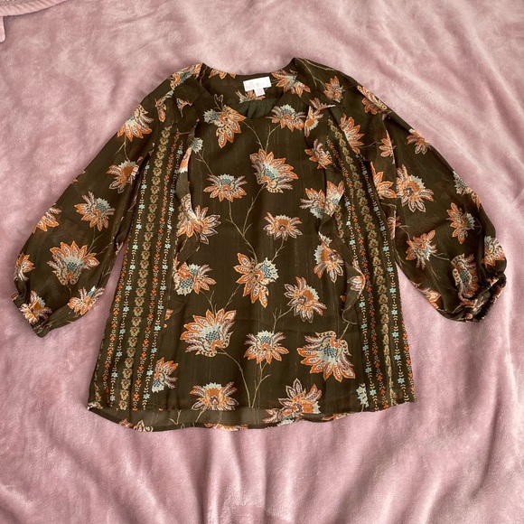 Belle by Kim Gravel chiffon blouson ruffle top green - Picture 1 of 5